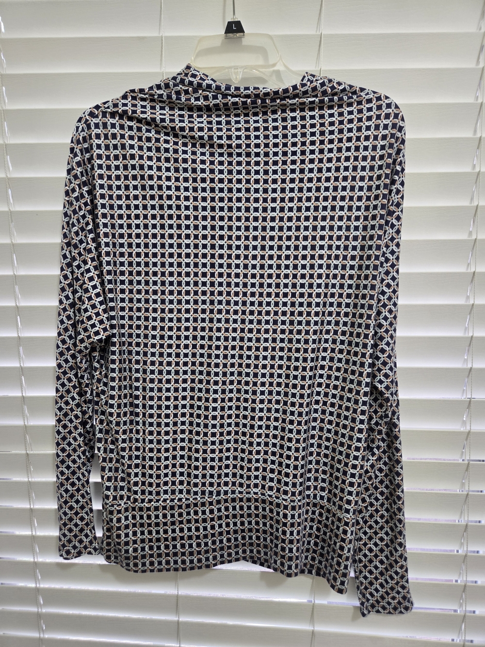 Ann Taylor Navy Geometric Print Long Sleeve Blouse Size M 100% Modal